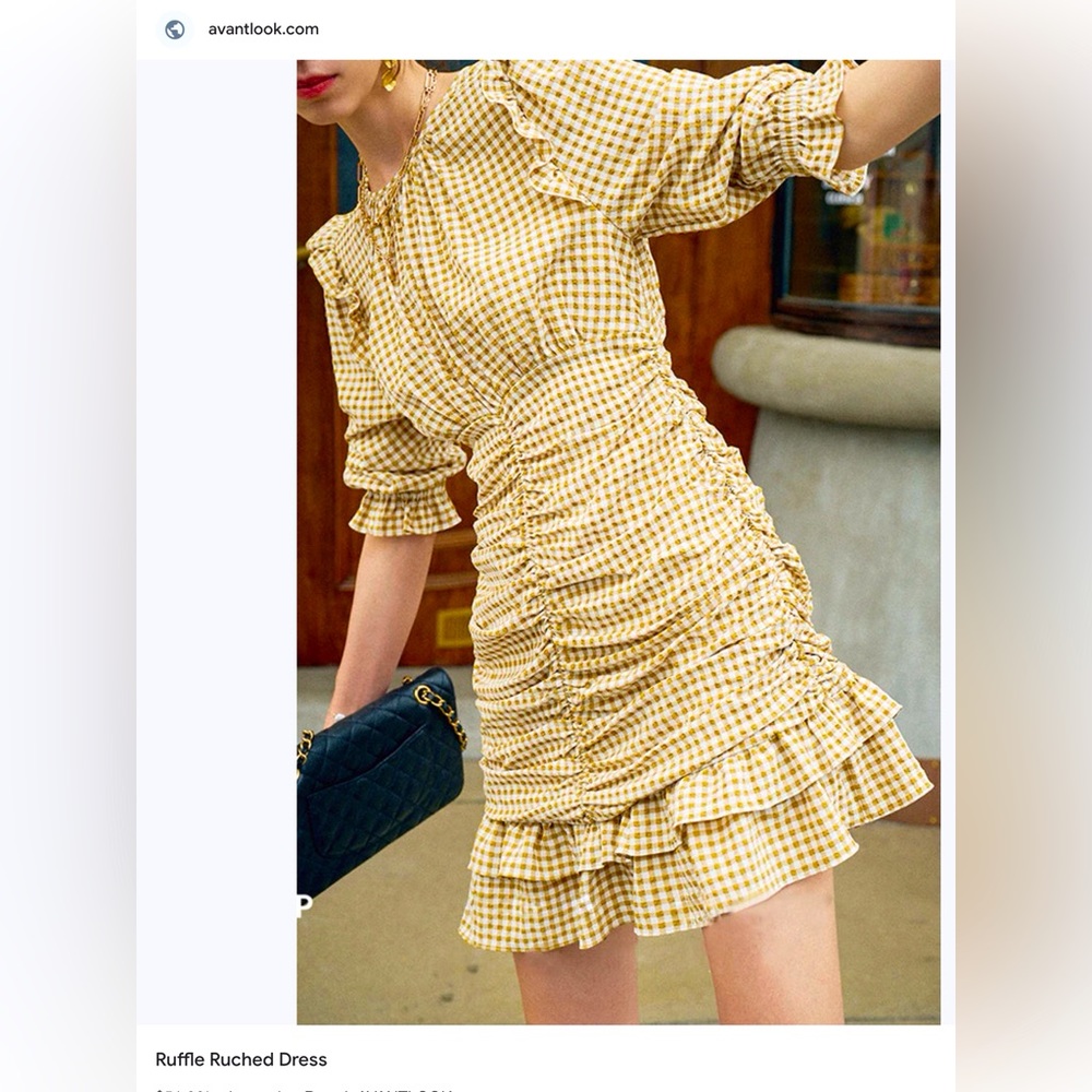 Avantlook Ruffled Ruched Mini Dress. In Brown size S - Picture 2 of 5